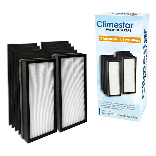 Climestar Filter for VEVA 8000 Elite Pro Series Air Purifier – 2 HEPA Filters and 8 Activated Carbon Pre-Filter Pack