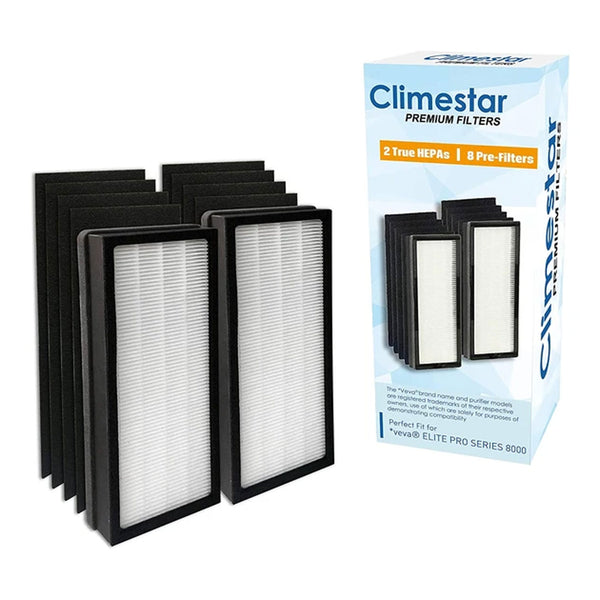 Climestar Filter for VEVA 8000 Elite Pro Series Air Purifier – 2 HEPA Filters and 8 Activated Carbon Pre-Filter Pack
