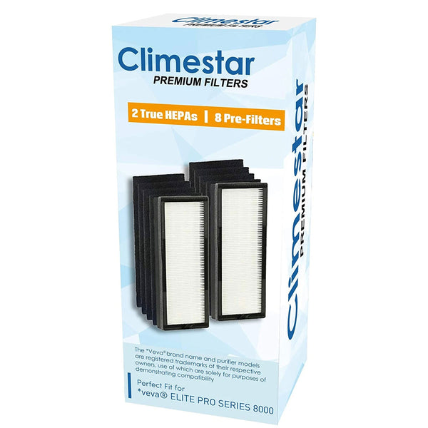 Climestar Filter for VEVA 8000 Elite Pro Series Air Purifier – 2 HEPA Filters and 8 Activated Carbon Pre-Filter Pack