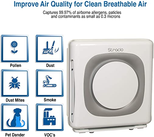 STRACLO MR-125BC Air Purifier or Home, Office, Bedroom, Kitchen Upto 300 sq. ft with H13 True HEPA Highly Efficient 3-Stage Air Filtration