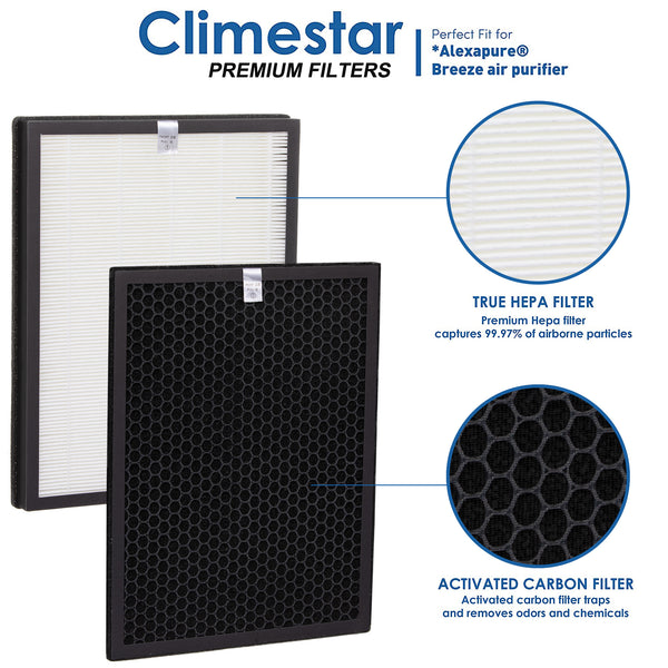 Climestar Filter for Alexapure Breeze Air Purifier – 1 True HEPA Filter and 1 Activated Carbon Pre-Filter, 1 Set